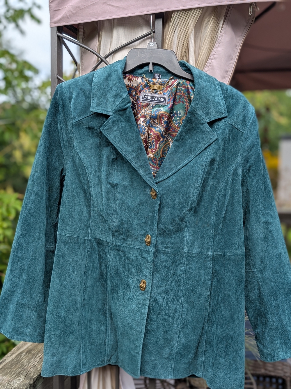 Guillaume Women's Teal Suede Button-Front Jacket